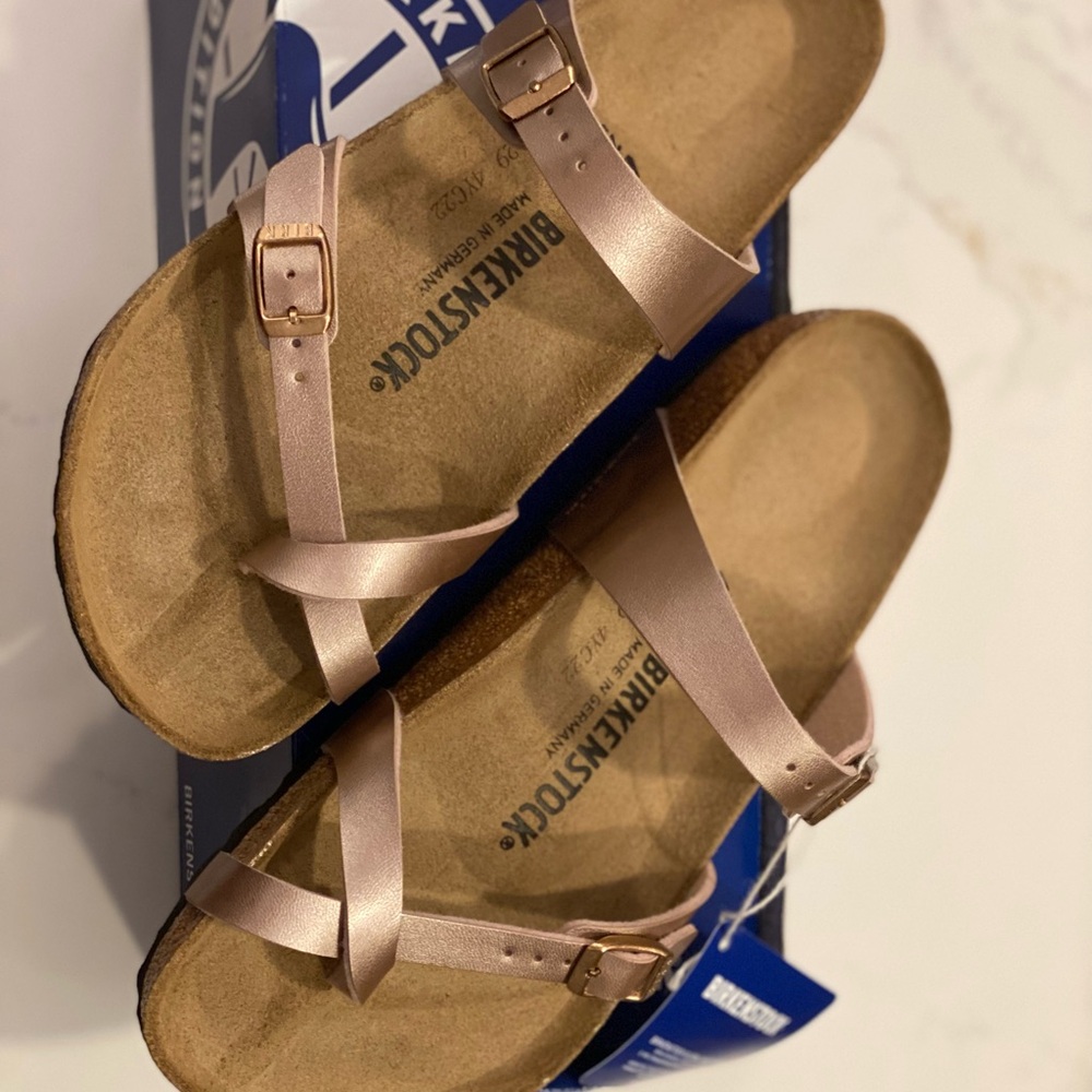 Birkenstock Rose Gold Metallic Strappy Sandals